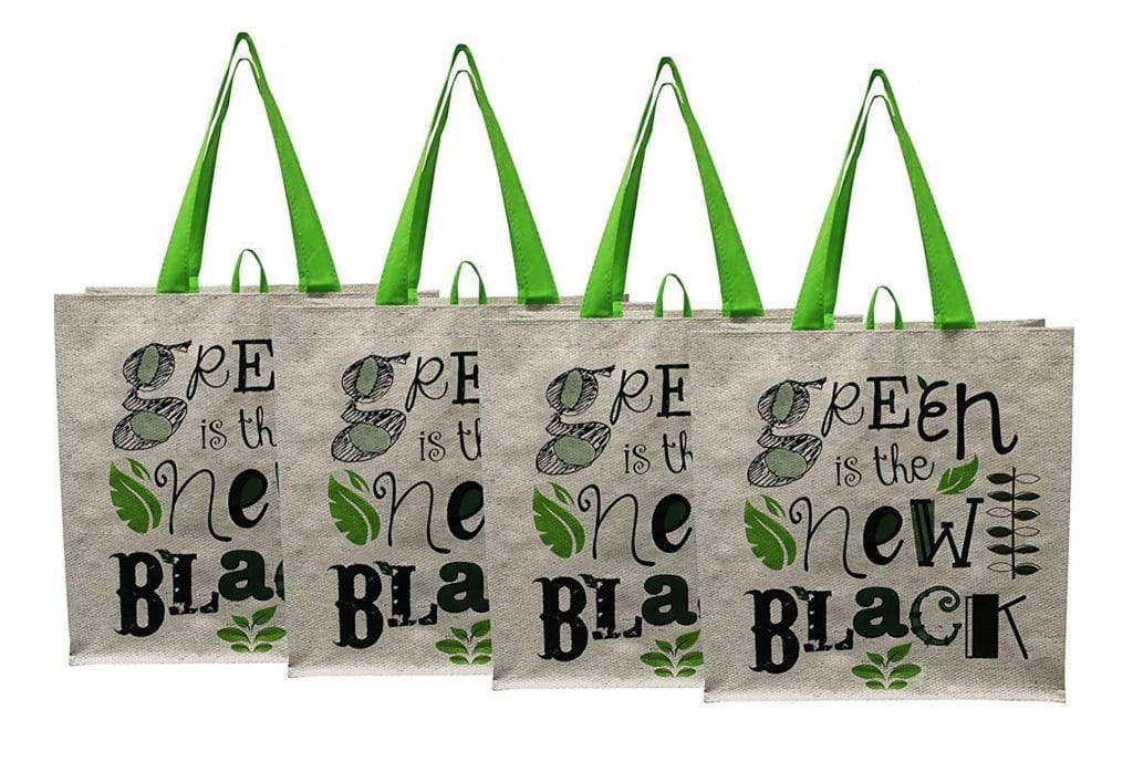 Earthwise Large Earth Day Reusable Grocery Shopping Tote Bag featuring "Green is the New Black" Print