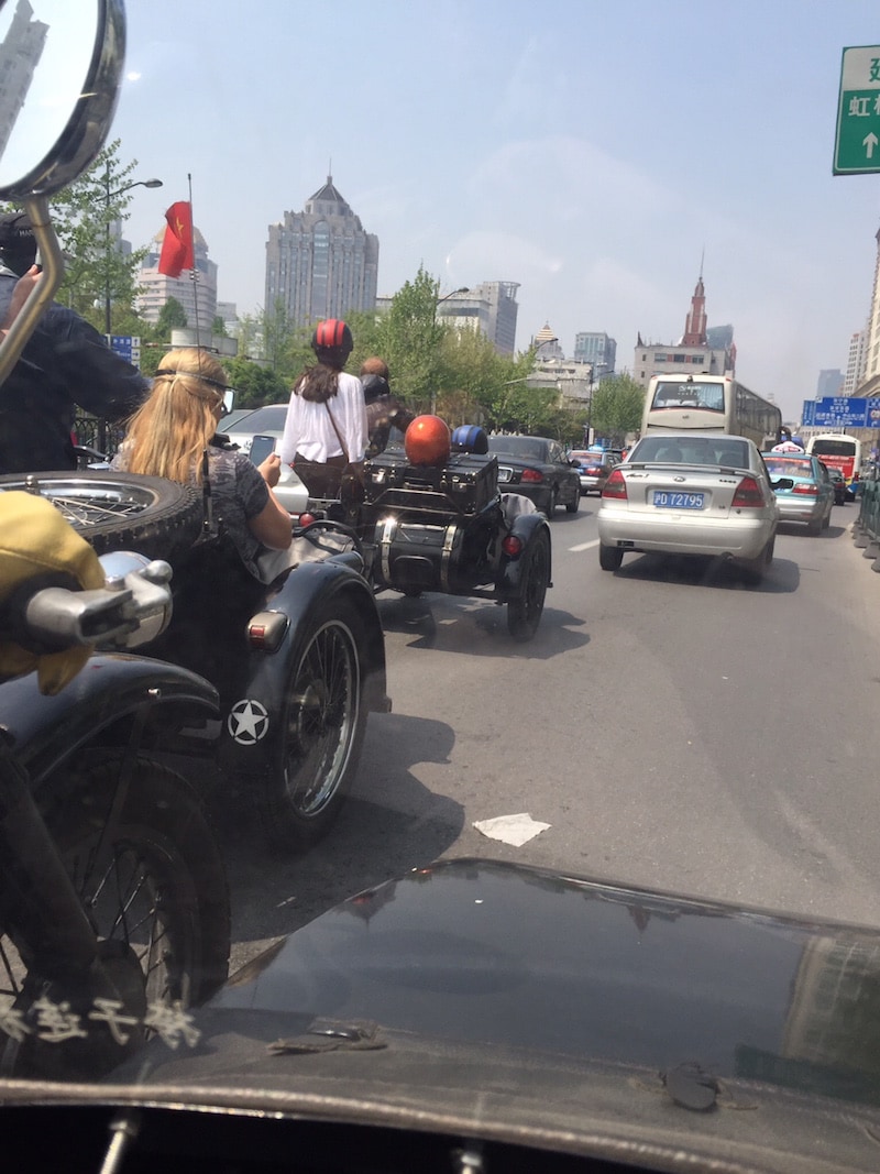 Riding motorcycles while on a tour in China