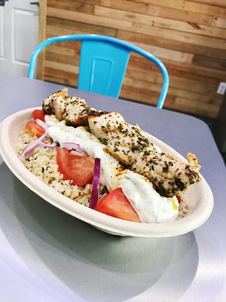 chicken souvlaki with rice