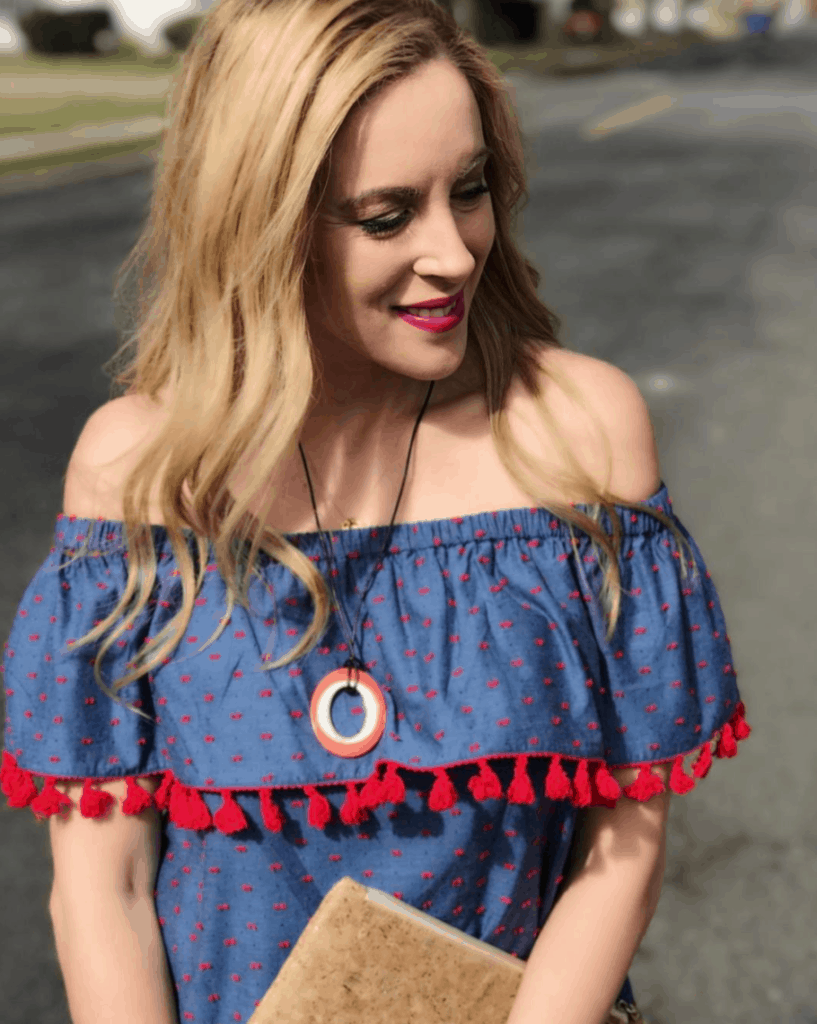  Off The Shoulder Dress With A Pop Of Color