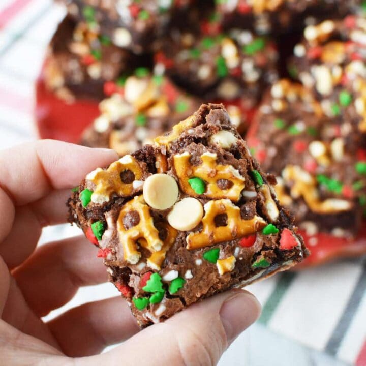 Best Brownie Recipe For The Holidays - White Chocolate Pretzel Brownies