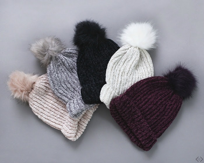 pom pom hat with variety of colors