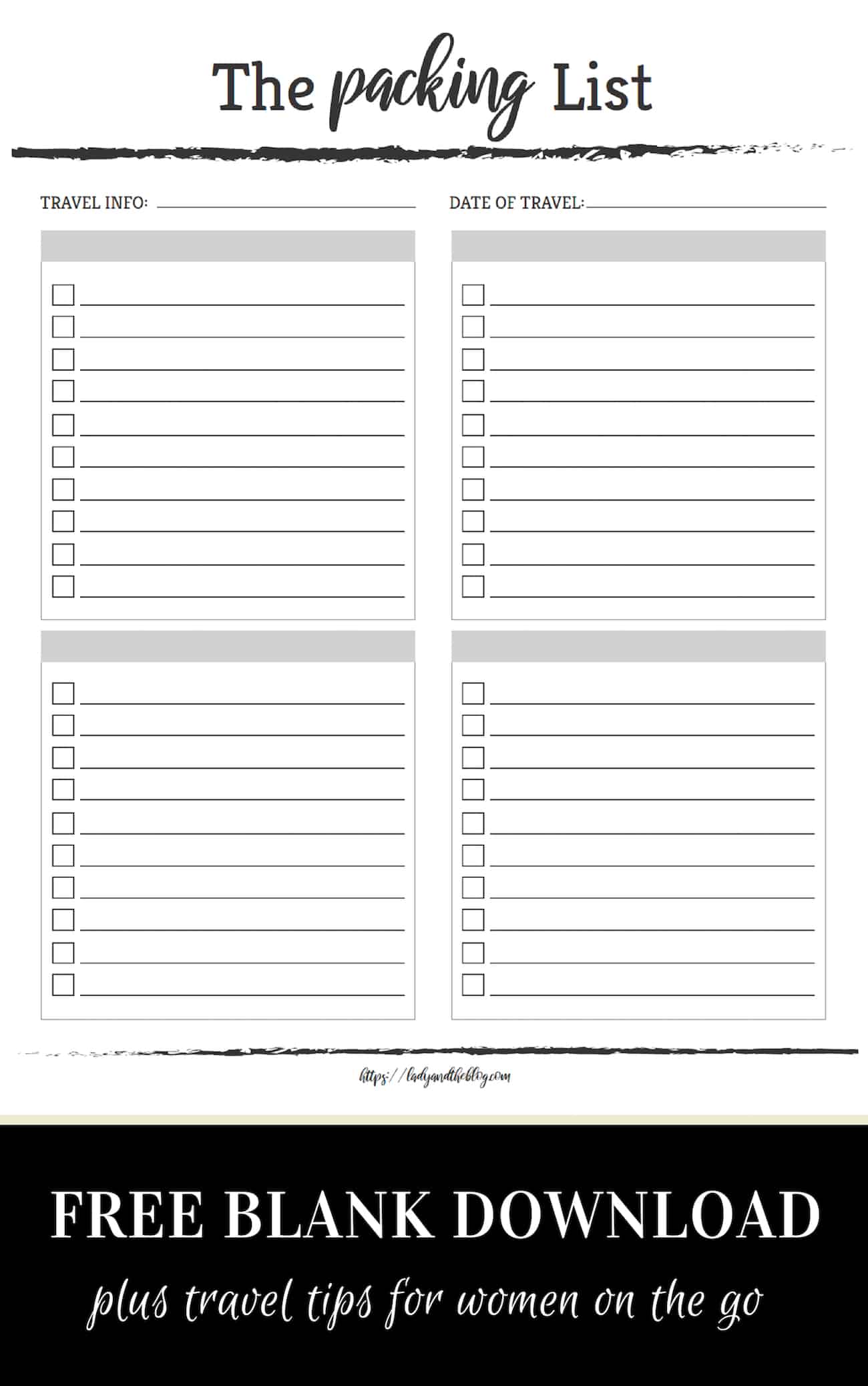 Printable Travel Packing List Template Free