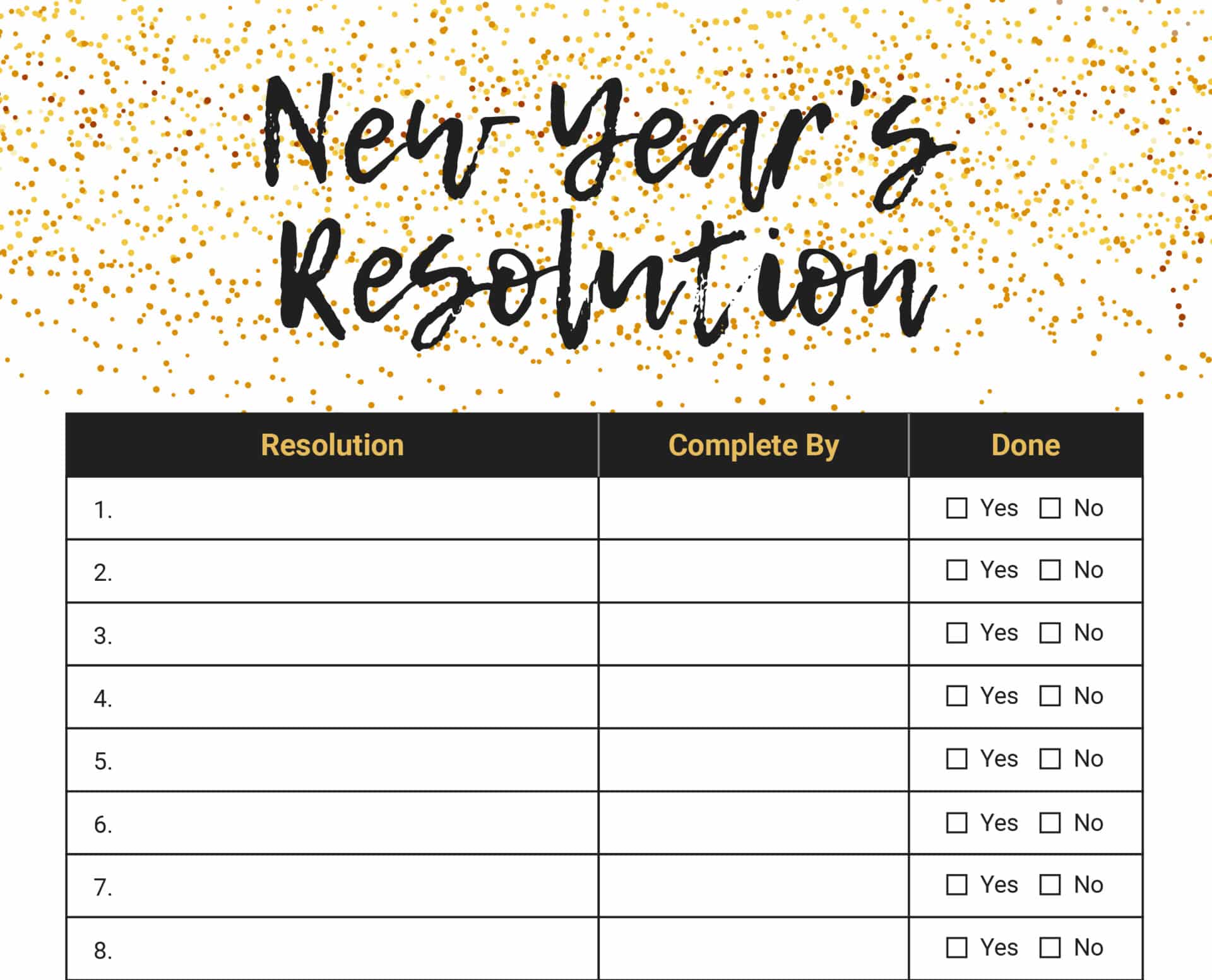 New Year's Resolution List - Free Download