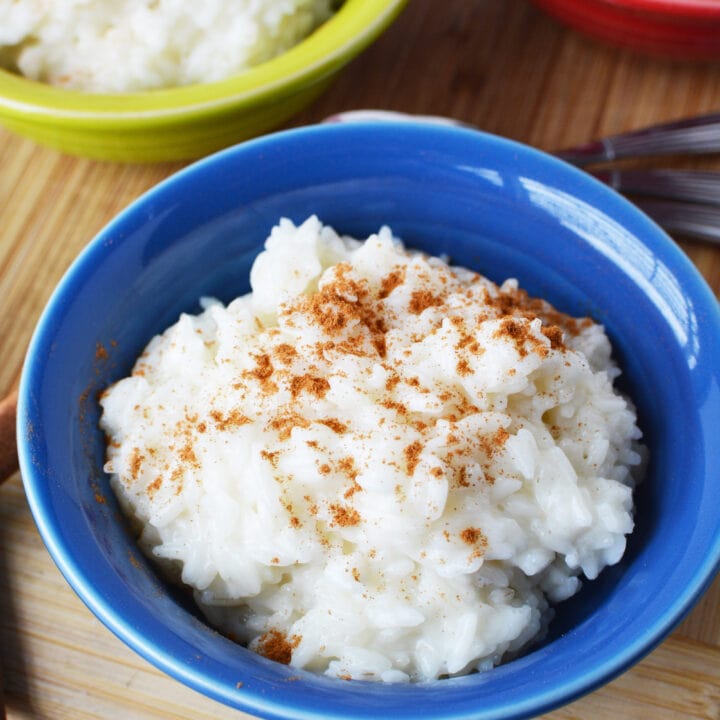 Rice Pudding with cinnamon in bowl