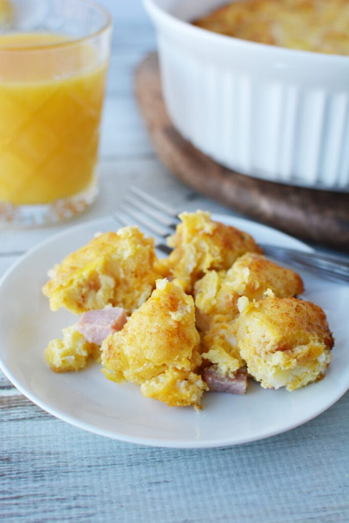 serving of ham and tater tot casserole