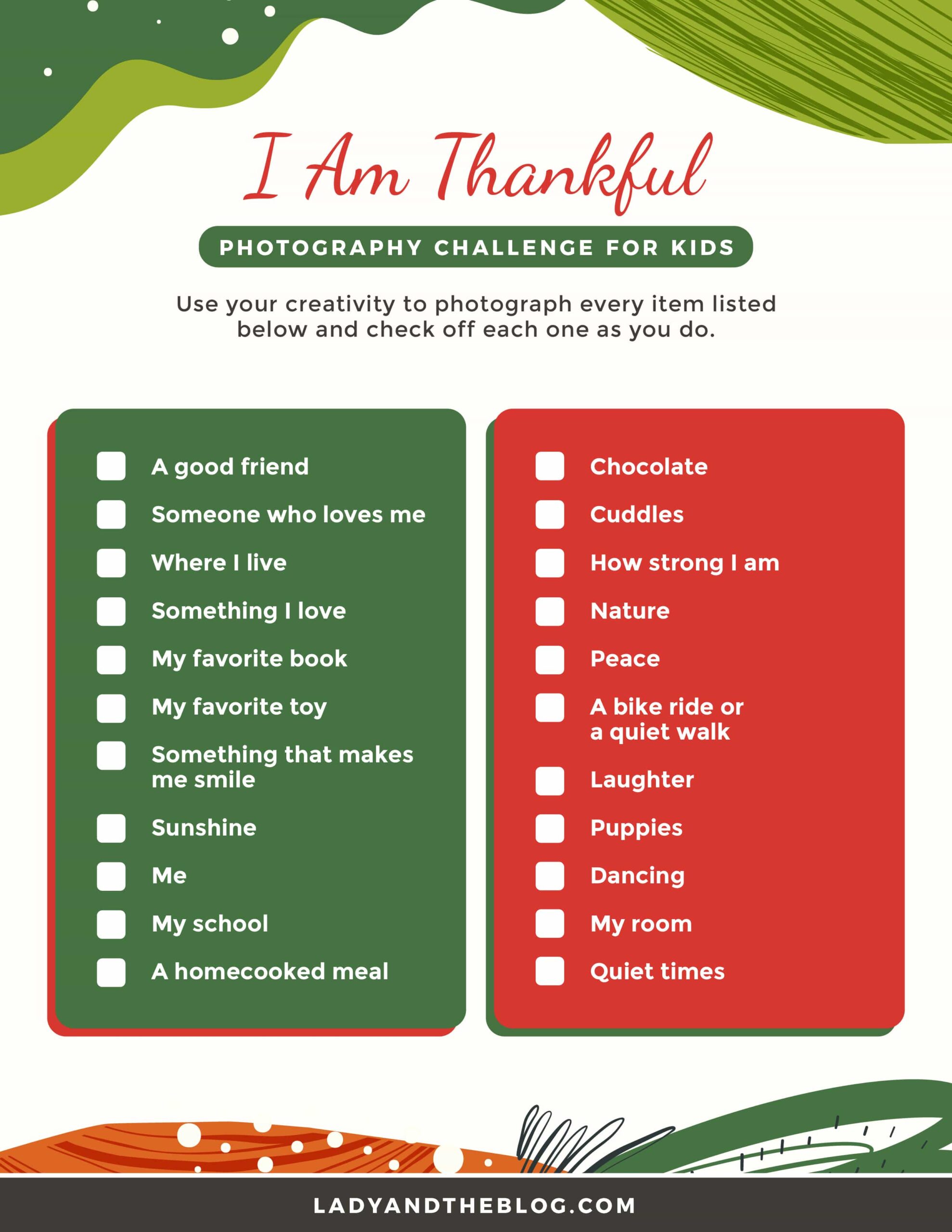 I am Thankful Photography Checklist - Gratitude List