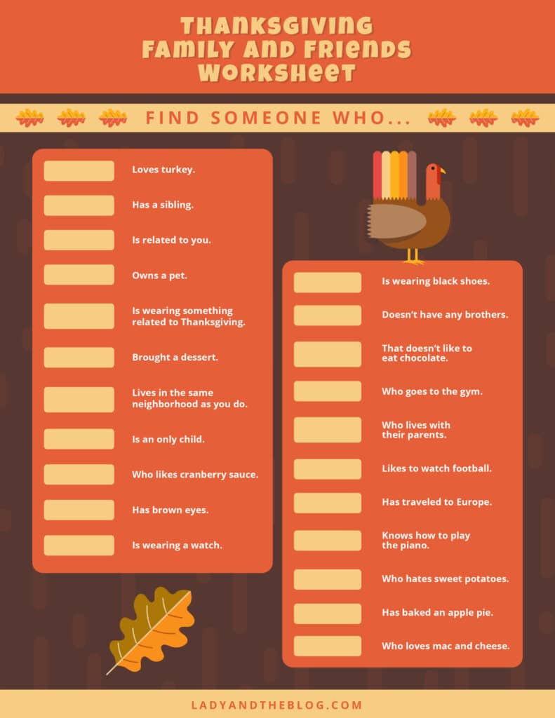 Thanksgiving Worksheet For Kids Find Someone Who Activity