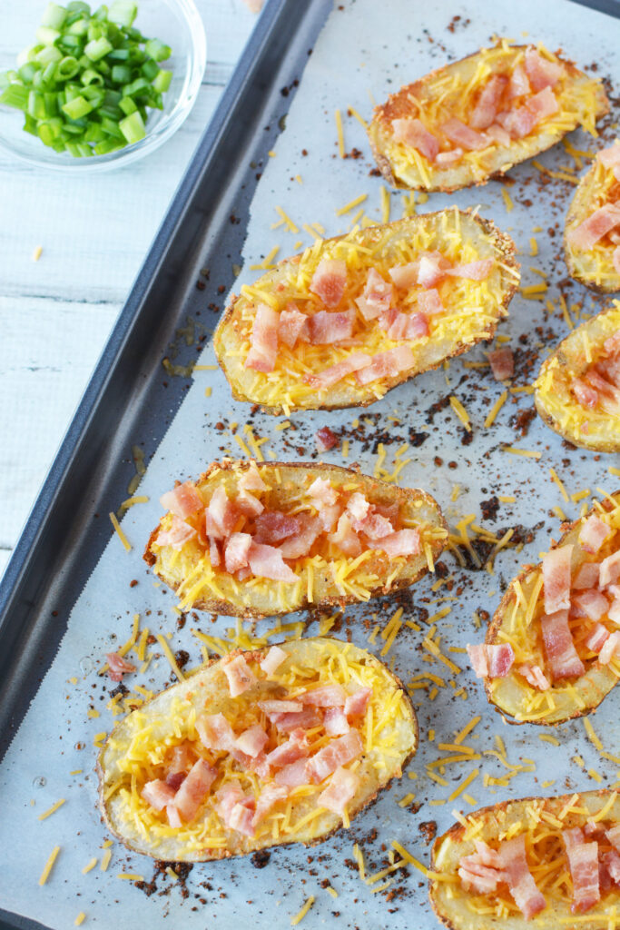 fill the potato skins with ingredients