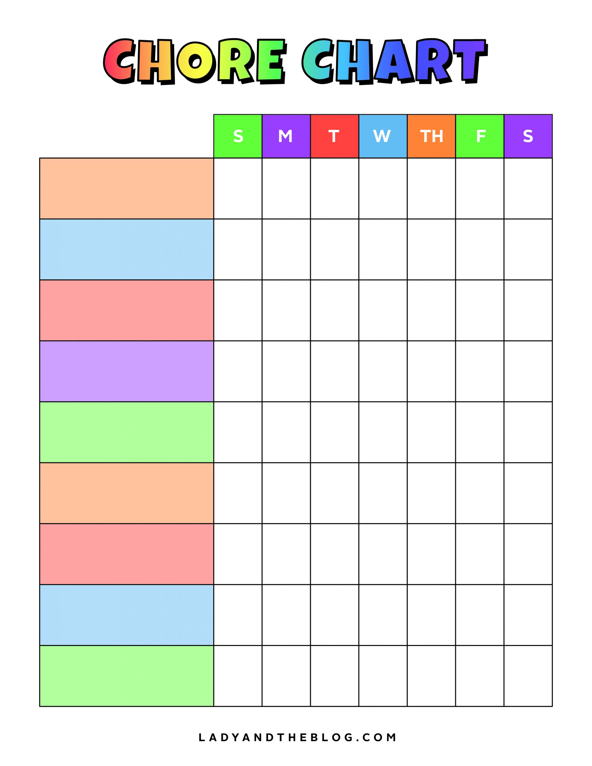 Free Printable Chores Chart Template