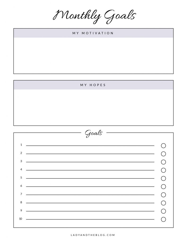 monthly goals template