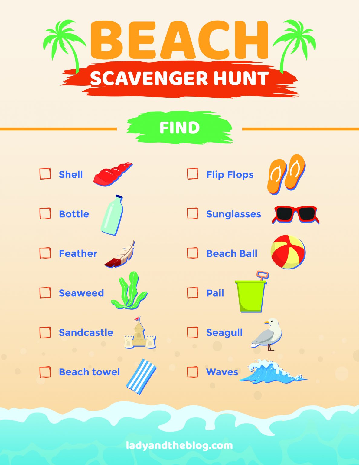 Beach Scavenger Hunt Printable For Kids - Family Fun Activity