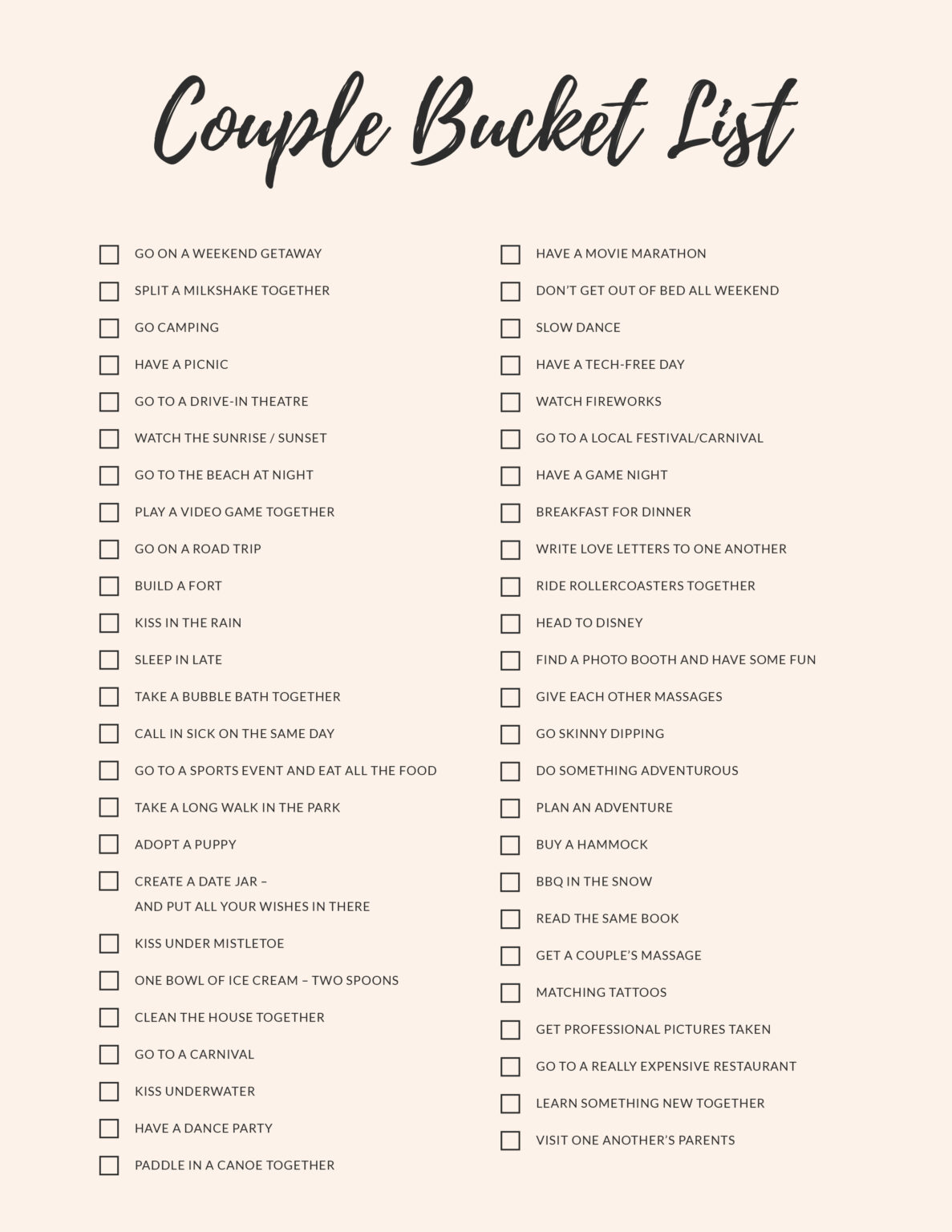 50 Couple Bucket List Ideas